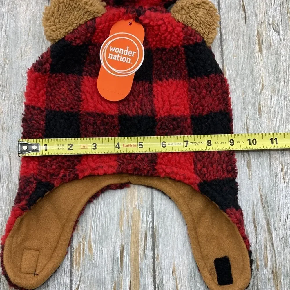 Toddler Boys Plaid Faux Sherpa Hat & Mittens 2-Piece Set